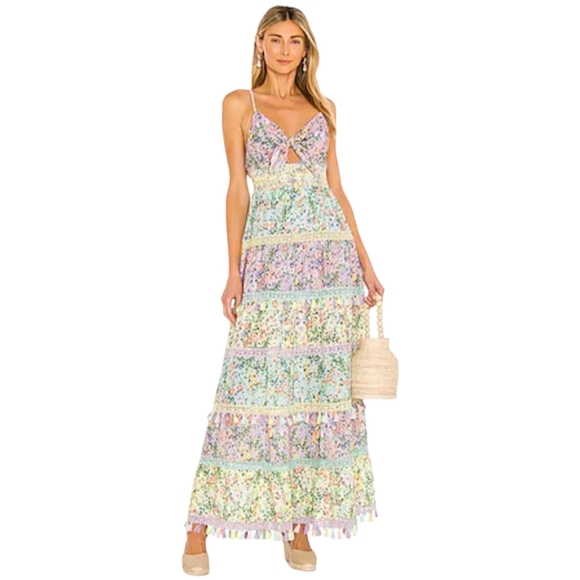 Alice + Olivia Karolina Tie Front Maxi Dress in Coastal Gardens Lavender Size 12 - Picture 1 of 15